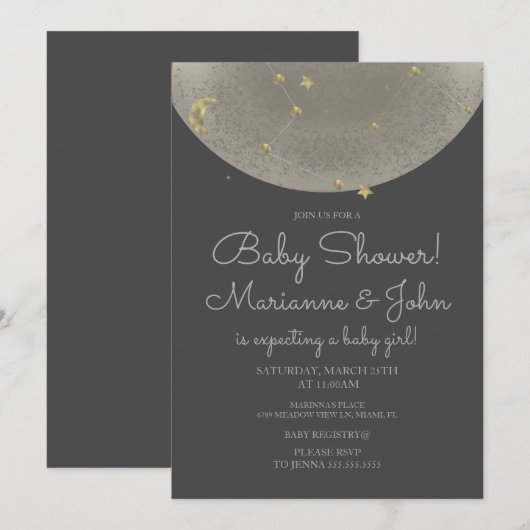 Baby shower Celestial Moon Stars Faux Gold Kaart (Voorkant / Achterkant)