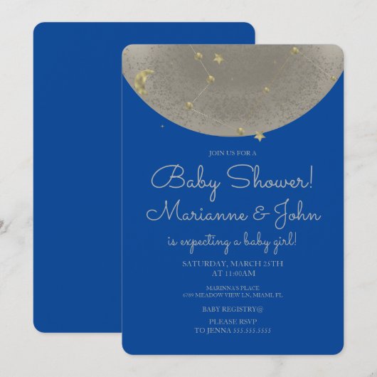 Baby shower Celestial Moon Stars Faux Gold Kaart (Voorkant / Achterkant)