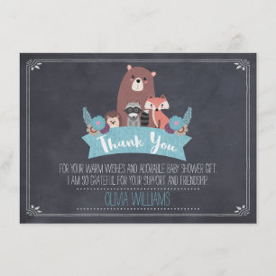 baby shower Chalkboard Woodland Hartelijk dank Bedankkaart