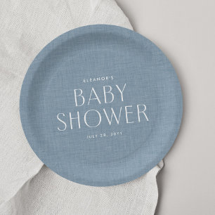 Baby shower chambray blauw schattig eenvoudig papieren bordje