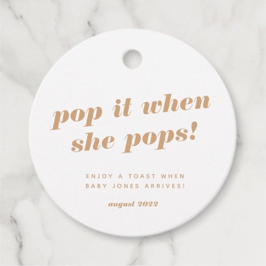 Baby shower champagne cadeautje label (Voorkant)