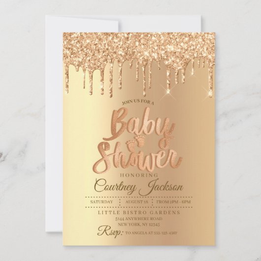 Baby shower Champagne Glitter Drip Kaart (Voorkant)