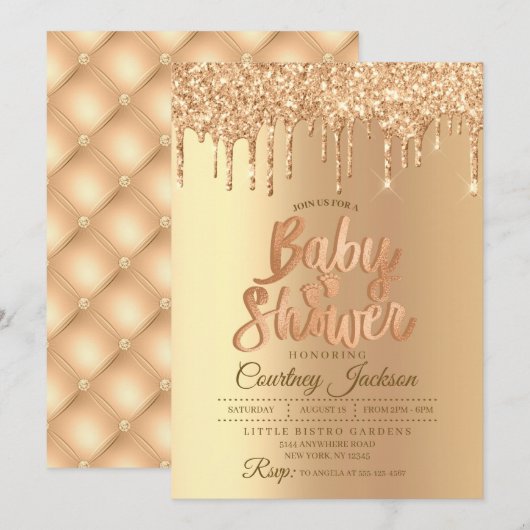 Baby shower Champagne Glitter Drip Kaart (Voorkant / Achterkant)