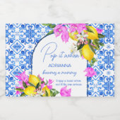 Baby shower champagne gunst Blue Tegels Lemons Sparkling Wijnetiket (Enkel label)