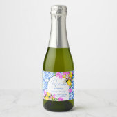 Baby shower champagne gunst Blue Tegels Lemons Sparkling Wijnetiket (Voorkant)