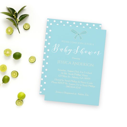 Baby shower Charm Blauwgroen Blue Bow Kaart