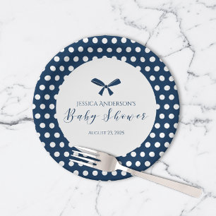 Baby shower Charmant Navy Blue Polka Dot Bow Papieren Bordje