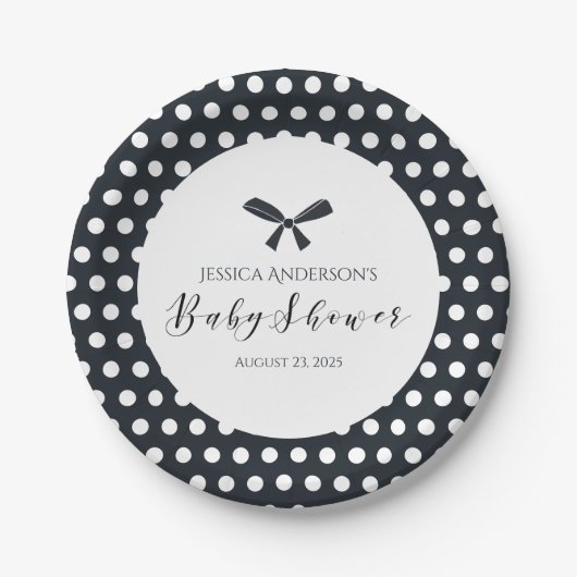 Baby shower Charmante Zwarte Polka Dot Bow Papieren Bordje (Voorkant)