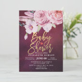 Baby shower Chic Boho Floral Feathers Burgundy Red Kaart (Staand voorkant)