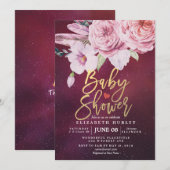 Baby shower Chic Boho Floral Feathers Burgundy Red Kaart (Voorkant / Achterkant)