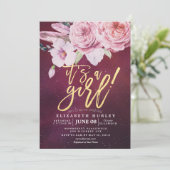 Baby shower Chic Boho Floral Feathers Burgundy Red Kaart (Staand voorkant)