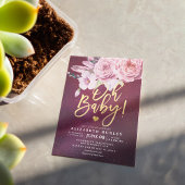 Baby shower Chic Boho Floral Feathers Burgundy Red Kaart