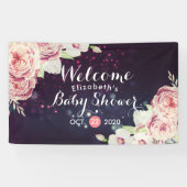 Baby shower Chic Boho Floral Feathers Burgundy Red Spandoek (Horizontaal)