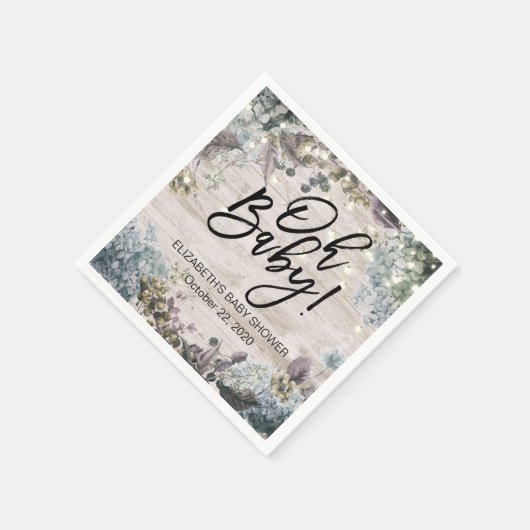 Baby shower Chic Floral String Lights Rustic Wood Servetten (Hoek)