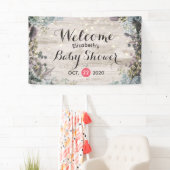 Baby shower Chic Floral String Lights Rustic Wood Spandoek (Insitu)