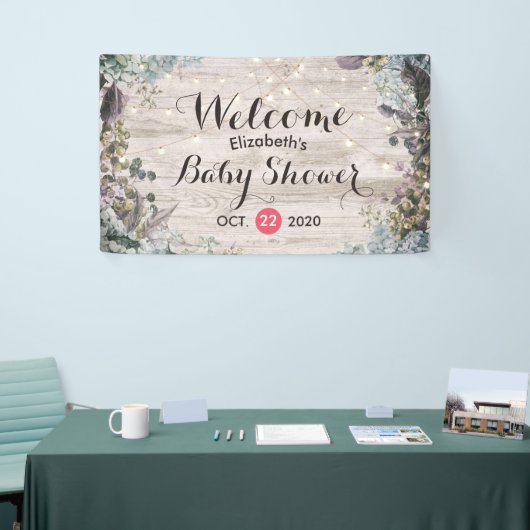 Baby shower Chic Floral String Lights Rustic Wood Spandoek (Beurs)