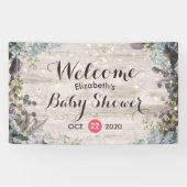 Baby shower Chic Floral String Lights Rustic Wood Spandoek (Horizontaal)
