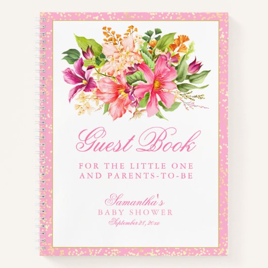 Baby shower Chic Flowers Bouquet Pink Guest Book Notitieboek (Voorkant)