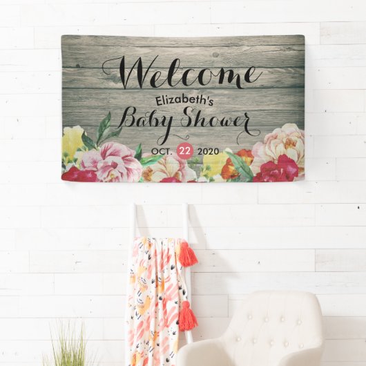 Baby shower Chic Flowers String Lights Rustisch Ho Spandoek (Insitu)