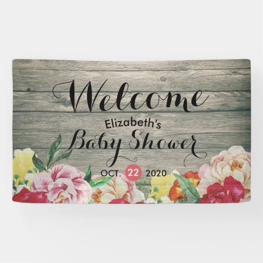Baby shower Chic Flowers String Lights Rustisch Ho Spandoek (Horizontaal)
