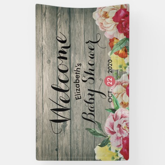 Baby shower Chic Flowers String Lights Rustisch Ho Spandoek (Verticaal)