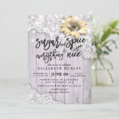 Baby shower Chic Lace Sunflower Wood String Lights Kaart (Staand voorkant)