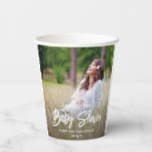 Baby shower Chic Modern Script Typografie 2 Foto Papieren Bekers (Achterkant)