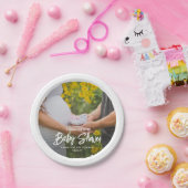 Baby shower Chic Modern Script Typografie & Foto Papieren Bordje (Feest)