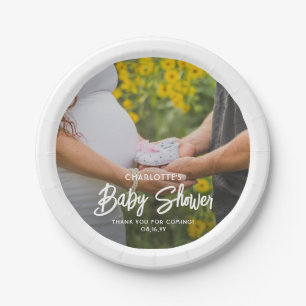 Baby shower Chic Modern Script Typografie & Foto Papieren Bordje
