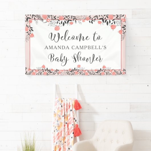 Baby shower Chic Roos Gold Blush Bloemen Welkom Spandoek (Insitu)