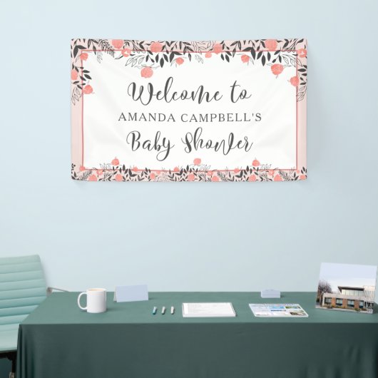 Baby shower Chic Roos Gold Blush Bloemen Welkom Spandoek (Beurs)