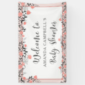 Baby shower Chic Roos Gold Blush Bloemen Welkom Spandoek (Verticaal)