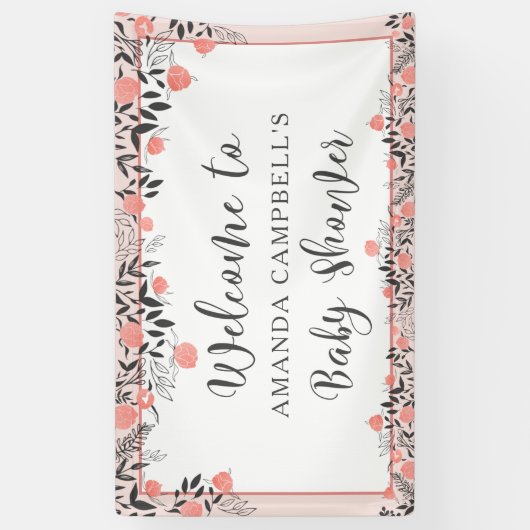 Baby shower Chic Roos Gold Blush Bloemen Welkom Spandoek (Verticaal)