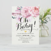 Baby shower Chic Waterverf Boho Floral Feather Kaart (Staand voorkant)