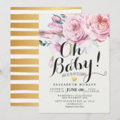 Baby shower Chic Waterverf Boho Floral Feather Kaart (Voorkant / Achterkant)