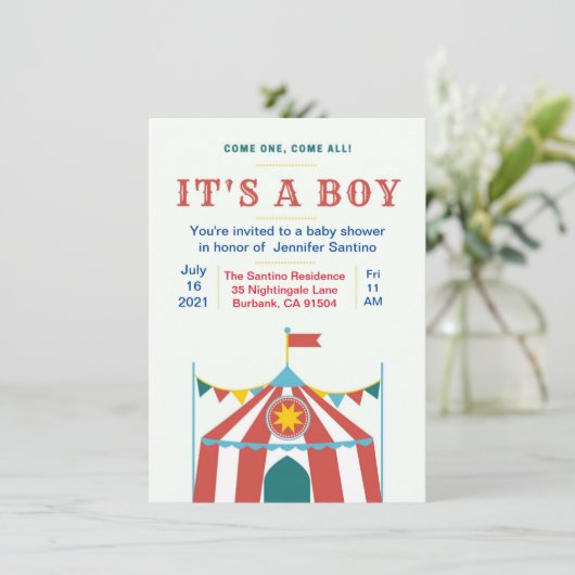 Baby shower circus uitnodiging (Staand voorkant)