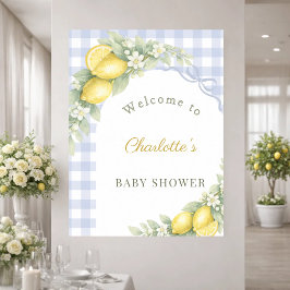 Baby Shower citroenen blauwe gingham strik jongen Poster