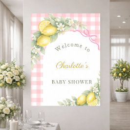 Baby Shower citroenen roze geruite strik meisje we Poster