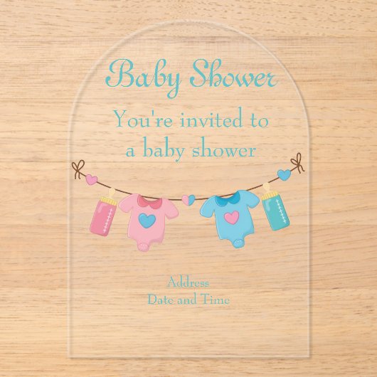 Baby shower Clear Acryl Uitnodiging Kaart 1 (Voorkant)