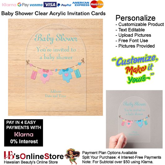Baby shower Clear Acryl Uitnodiging Kaart 1