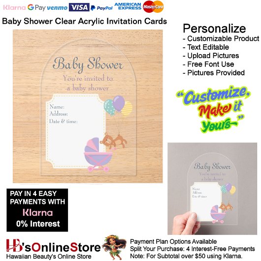 Baby shower Clear Acryl Uitnodiging Kaart 10