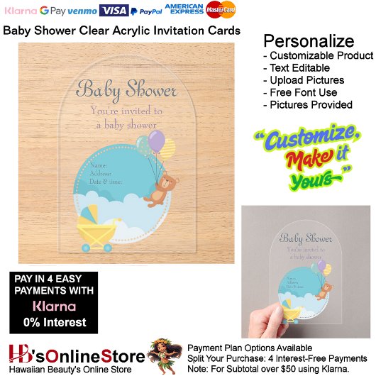 Baby shower Clear Acryl Uitnodiging Kaart 11