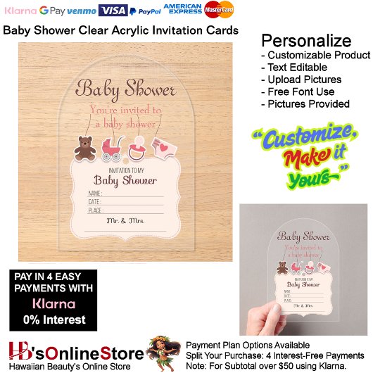 Baby shower Clear Acryl Uitnodiging Kaart 12