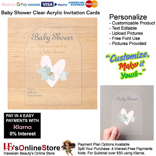 Baby shower Clear Acryl Uitnodiging Kaart 13