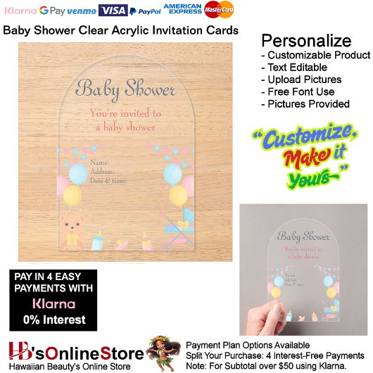 Baby shower Clear Acryl Uitnodiging Kaart 14