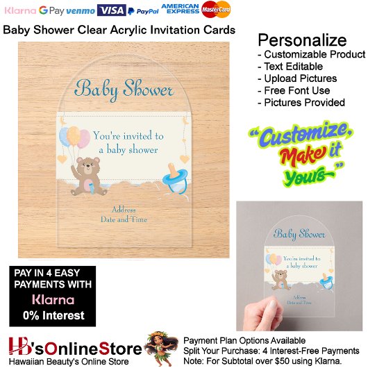 Baby shower Clear Acryl Uitnodiging Kaart 4