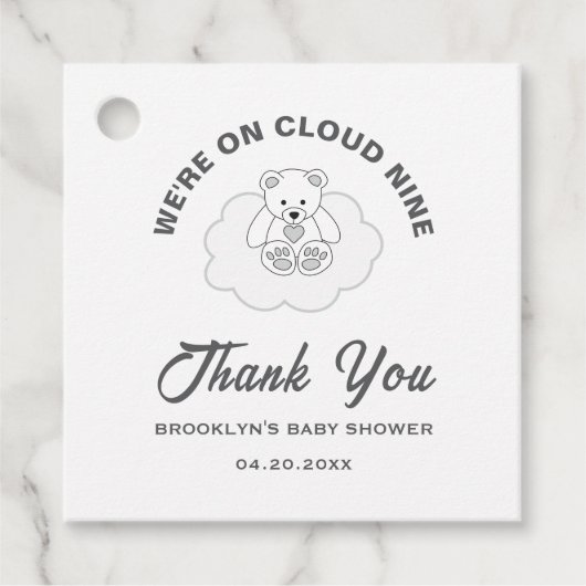 Baby shower Cloud Nine Teddy Bear Genderneutraal Bedankjes Labels (Voorkant)