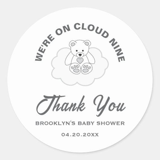Baby shower Cloud Nine Teddy Bear Genderneutraal Ronde Sticker (Voorkant)
