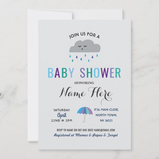 baby shower Cloud Sprinkle Rain Cute Umbrella Rain Kaart (Voorkant)