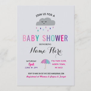 baby shower Cloud Sprinkle Rain Pink Umbrella Girl Kaart